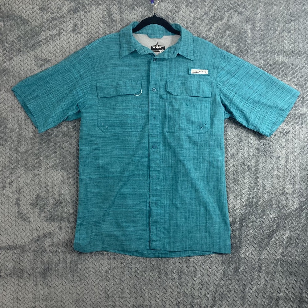 Habit Men's Size Small Vented Fishing/Hiking Aqua 40+ Solar Collard Button Down